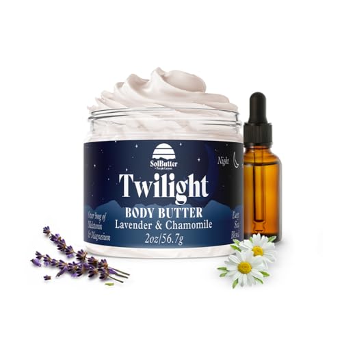 PURPLE CANYON SolButter 2 oz Twilight Night Cream | Magnesium and Melatonin Whipped Body Butter | Lavender Chamomile Body Lotion for Women