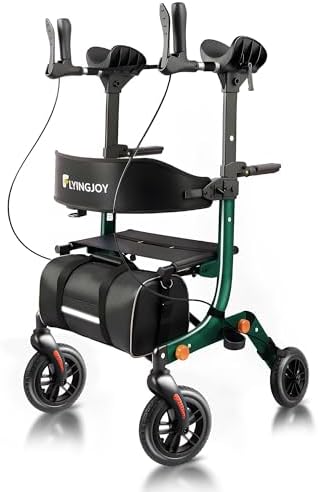 Lightweight Upright Rollator Walker All-Terrain Foldable with seat and Adjustable Height backrest, 300 lbs Capacity, 10" Front & 8" Rear Wheels for Seniors, Adults, bariatric, Includes Cane Holders