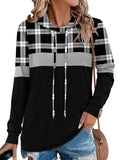 Angerella Black Buffalo Plaid Shirts for Women Christmas Sweatshirt Hoodies Long Sleeve Color Block Tops with Pockets XXL