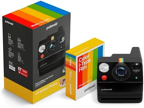 Polaroid Now+ 3rd Generation I-Type Instant Camera + Film Bundle - Now+ Bluetooth App Controlled Black Camera + 16 Color Photos (6562)