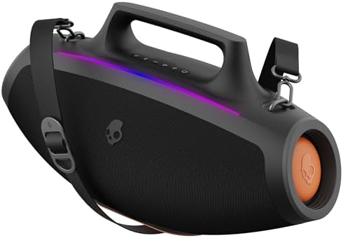 Skullcandy Barrel Bluetooth Boombox Speaker – Water-Resistant Wireless Portable Speaker, with LED Lightshow Mode, 12 Hour Battery, Multi-Link, & USB-C & USB-A Output Charging