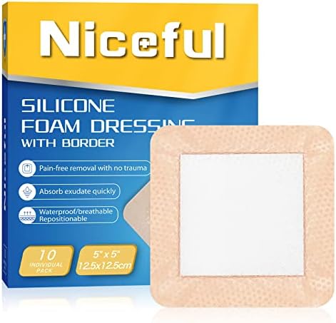10 Packs Silicone Foam Dressing 5"x5", Silicone Foam Dressing with Border Adhesive Bandages for Wounds, HSA FSA Eligible, Large Foam Bandages for Pressure Sores Leg Ulcer