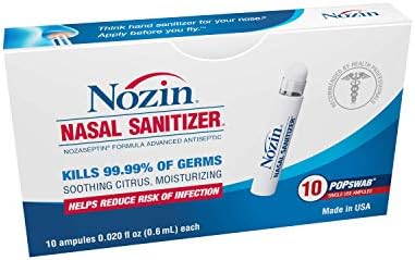Nozin® Nasal Sanitizer® Antiseptic Popswab® Ampules 10ct Pack | Kills 99.99% of Germs | Alcohol Based 62%