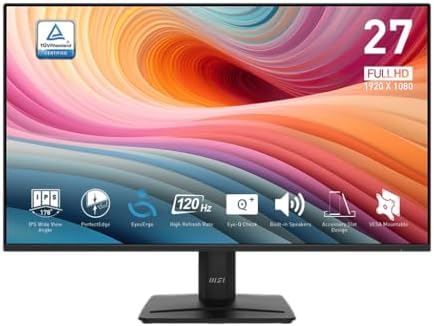 MSI PRO MP275 E2 27-inch IPS 1920 x 1080 (FHD) Gaming Office Monitor, 120Hz, Free-Synch, HDMI, DisplayPort, VGA Port, VESA Mountable, Tilt, Speaker, 4-Side Slim Bezel 1ms, Black