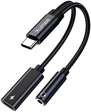 Xumee USB Type C to 3.5mm Headphone and Charger Adapter,2-in-1 USB C to Aux Audio Jack Hi-Res DAC and Fast Charging Dongle Cable Cord Compatible with iPhone 16/15 Pro Max, Galaxy S25 S24 (Black)