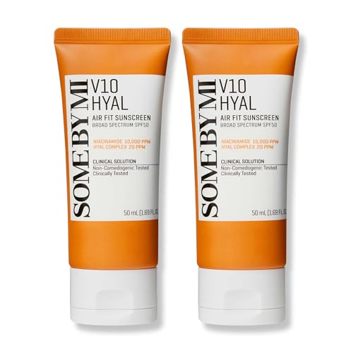 SOME BY MI V10 Hyal Air Fit Sunscreen - Pack of 2 - Travel Size Korean Centella Sunscreen for Face with SPF 50 UV Protection - No White Cast, No Eye Irritation for Sensitive Skin - Korean Skin Care