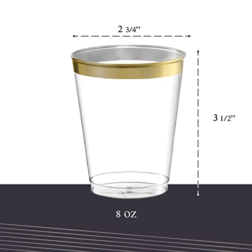 PLASTICPRO Disposable 8 oz Crystal Clear Plastic Tumblers With Gold Rim for Party's & Weddings pack of 100