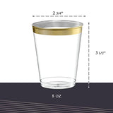 PLASTICPRO Disposable 8 oz Crystal Clear Plastic Tumblers With Gold Rim for Party's & Weddings pack of 100