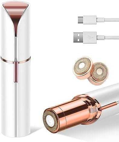 Facial Hair Remover for Women- as Seen on TV Painless Face Shaver -Mini Hair Remover, Electric Razor Shaver Portable Bikini Epilator for Lips,Chin,Armpit(White+2 Heads)