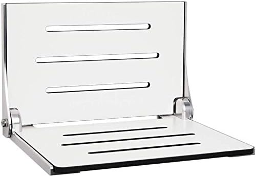 Seachrome Lift-Assist High Back Silhouette Folding Wall Mount Shower Bench, White Seat with Silver Frame