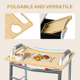 Walker Tray Table with Cup Holder Mobility Table Tray for Folding Walkers Foldable, Portable Multipurpose Bamboo Tray for Eating, Crafts, Laptops Medical Equipment Accessories