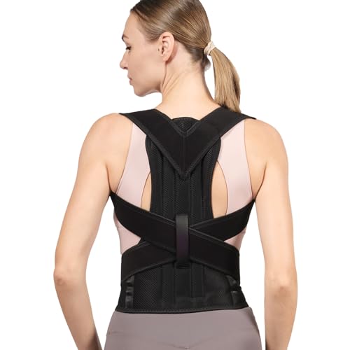Adjustable Posture Corrector & Back Brace for Women and Men – Full Back and Shoulder Support with Breathable Mesh – Spine Alignment & Neck Pain Relief – Invisible Under Clothes (Black, X-Large)