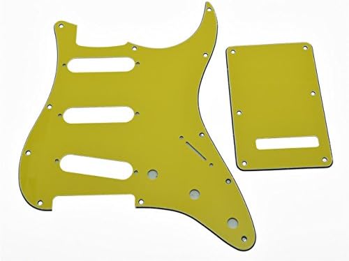 KAISH 11 Hole Strat Style SSS Pickguard ST Back Plate Tremolo Trem Cover for USA/Mexico Stratocaster/Strat Yellow 3 Ply