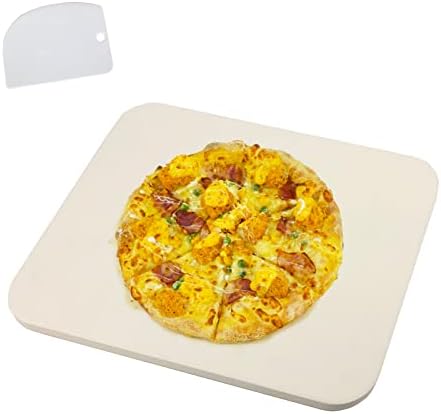 Pizza Stone for Grill and Oven Rectangular, Large Cooking Stone Includes Free Plastic Scraper, Strong and Safe Cordierite Baking Stone Heavy Duty for Pizza,Bread,Pie,BBQ(15”×11.8”,White)