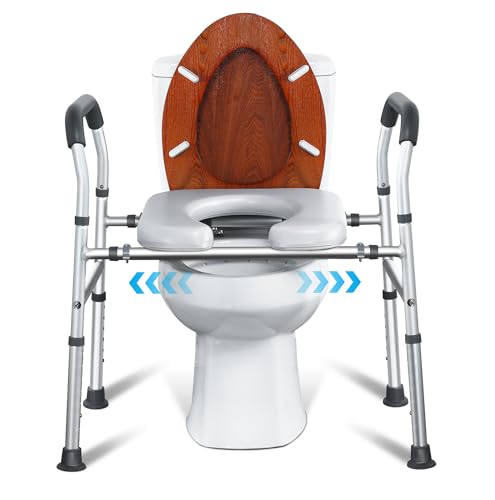 Raised Toilet Seat with Handles, Toilet Seat Riser for Seniors with Height and Width Adjustable, up to 400lbs, Commode Chair for Elderly, Pregnant and Handicap, Fit Any Toilet