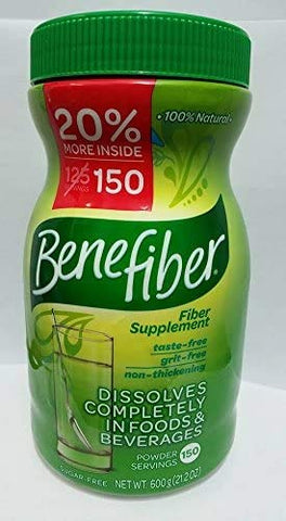 Benefiber 100% Natural Fiber Supplement - 150 Servings 600g 21.2 Oz Sugar Free
