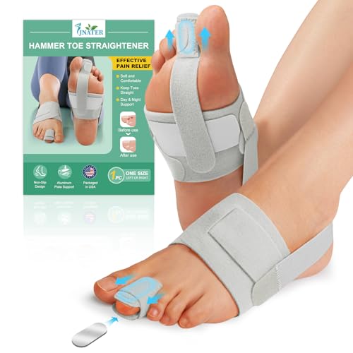 Hammer Toe Straightener Corrector for Women & Men, Non-Slip Toe Splint with Aluminum Plate for Hammer, Curled, Crooked Toes, Pain Relief, Broken Support (1 Compression Foot Wrap & 1 Strap, Gray)