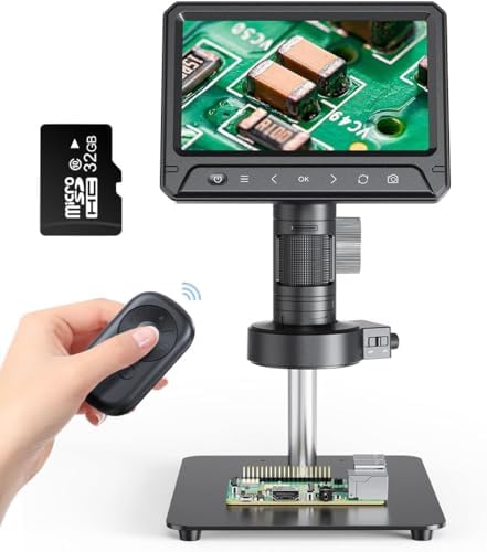 7" LCD Digital Microscope for Adults,1200X AOPICK Soldering Microscope for Electronics Repair,Coin Magnifier with 30 Adjustable LED Lights,PC View, 32GB TFcard,Metal Stand and Wireless Remote