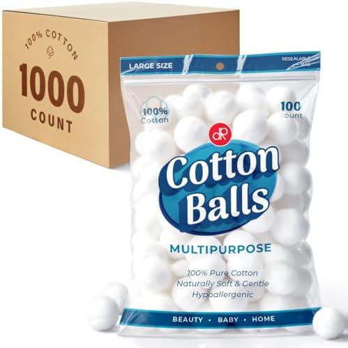 DecorRack 1000 [Large] Cotton Balls Bulk Pack for Make-Up, Nail Polish Removal, Applying Oil Lotion or Powder, Multi-Purpose Balls Made from 100% Natural Cotton, Soft and Absorbent (1000 Count)