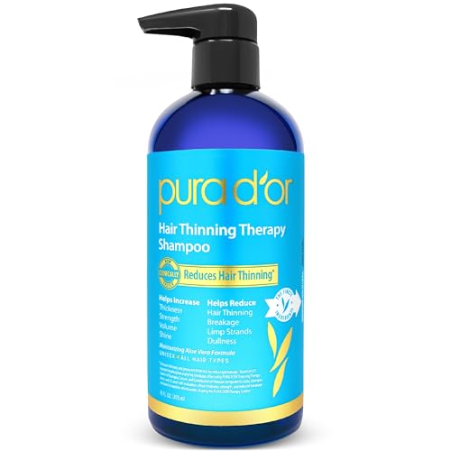 PURA D'OR 16 Oz Hair Thinning Therapy Biotin Shampoo - ORIGINAL Scent - CLINICALLY TESTED Effective Results, Herbal DHT Blocker Hair Thickening Products For Women & Men, Color Safe Routine Shampoo