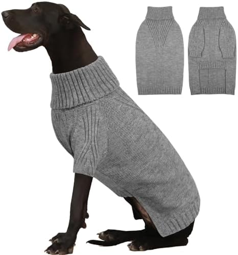 IECOii Extra-Large Dog Sweater 4XL,Christmas Dog Sweaters for Extra Large Dogs Girl Boy,Turtleneck Knitted Knitwear Easy On Doggie Sweatshirt Dog Sweater for Doberman,Great Dane(Light Grey,XXXXL)