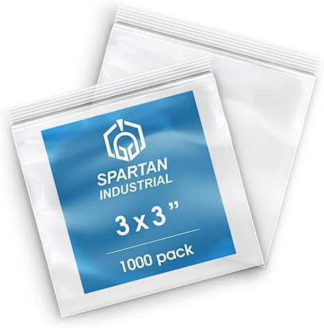 Spartan Industrial - 3” X 3” (1000 Count) 2 Mil Clear Reclosable Zip Plastic Poly Bags with Resealable Lock Seal Zipper