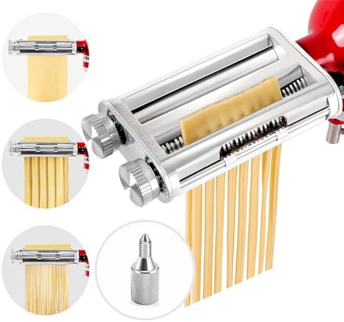 Pasta Maker for Kitchenaid Attachments, 3 in 1 Stainless Steel Pasta Attachment for Kitchenaid Stand Mixer, Included Pasta Roller, Spaghetti&Fettuccine Cutter, 1 Metal Knob Screw Replacement