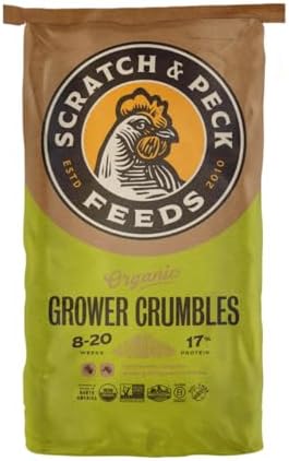 Scratch and Peck Whole Grain Grower Crumbles Chicken and Duck Feed - 25 lbs Bag - Corn-Free and Soy-Free - 17% Protein, Certified Organic and Non-GMO Project Verified Chicken Food