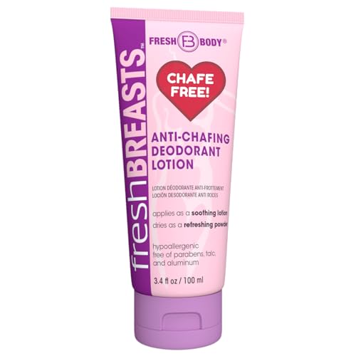 Fresh Body Fresh Breasts Anti Chafing Deodorant Lotion to Powder, 3.4oz - Anti Chafe Cream Whole Body Deodorant for Women, Inner Thighs & Areas that Sweat, No Talc, Aluminum and Fragrance