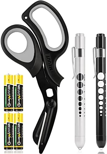 MEUUT 3 Pack Pen light & Medical Scissors-One Pantented Trauma Scissor Two LED Penlight with Pupil Gauge -8" Bandage Scissor for Nurse Doctor EMT