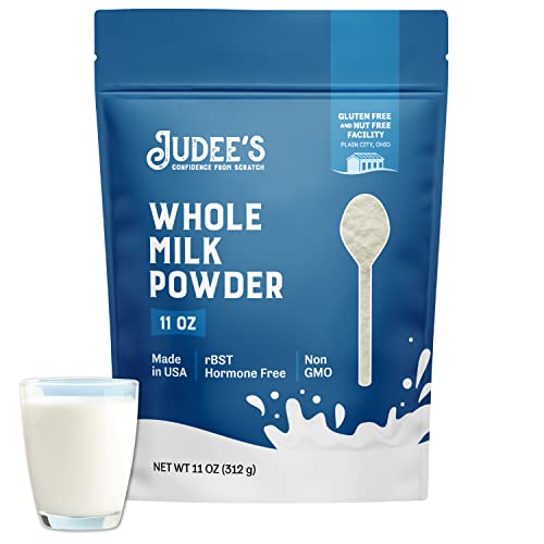 Judee's Gluten Free Pure Whole Milk Powder - Non-GMO, Hormone & rBST Free, Gluten & Nut Free - Pantry Staple for Baking & Travel - Easy to Store, Shelf Stable - Made in USA - 11oz Powdered Milk