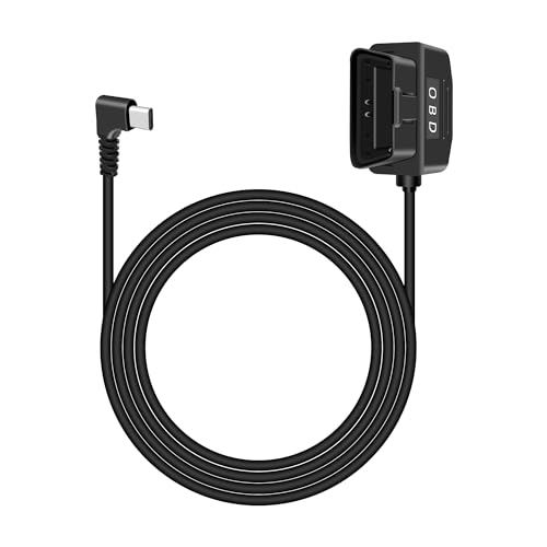 RIIEYOCA OBD2 Power Cable for Dash Cam,90 Degree Right Angle USB-C to OBD-II Hardwire Adapter with Switch Button Connector Plug and Play 24 Hours Surveillance/Acc Mode (11.5FT/3.5M)