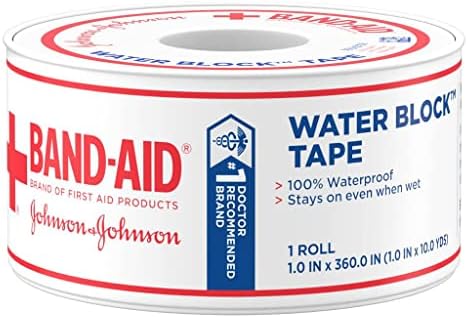 Johnson & Johnson Band-Aid Brand of First Aid Products Waterproof Tape, 1 Inch by 10 Yards (Pack of 4)