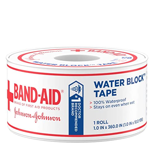 Johnson & Johnson Band-Aid Brand of First Aid Products Waterproof Tape, 1 Inch by 10 Yards (Pack of 12)