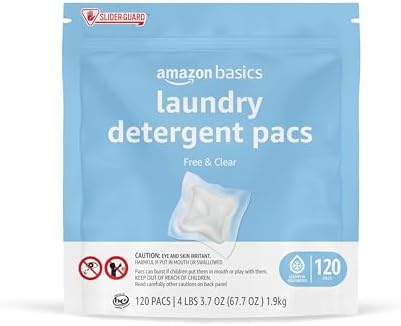 Amazon Basics Laundry Detergent Pacs, Hypoallergenic, Free & Clear, 120 Count (Previously Solimo)