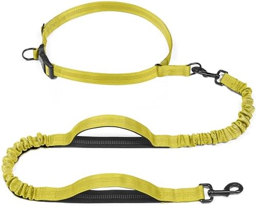 iYoShop Retractable Hands Free Dog Leash – Dual Handle Bungee Waist Leash for Small Medium and Large Large Dogs (Medium/Large, 25-150 lbs, Blazing Yellow)