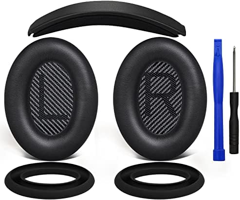 SOULWIT Ear Pads Cushions + Headband + Silicone Earpads Cover Protector, Replacement Kit for Bose QuietComfort 35 QC35, QC35 ii Over-Ear Headphones - Black