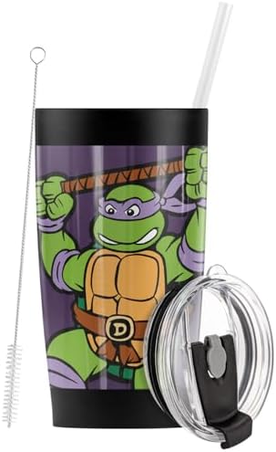 Teenage Mutant Ninja Turtles TMNT Donnie And Logo Stainless Steel Tumbler with Straw and Flip Lid 20 oz Travel Mug/Cup, Vacuum Insulated & Double Wall with Leakproof Dual Lid