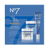 No7 Lift & Luminate Triple Action Skincare Set - Broad Spectrum Anti Aging Day Cream SPF 30 + Vitamin C Wrinkle Serum + Collagen Peptide Brightening Night Cream (3 Piece Kit)