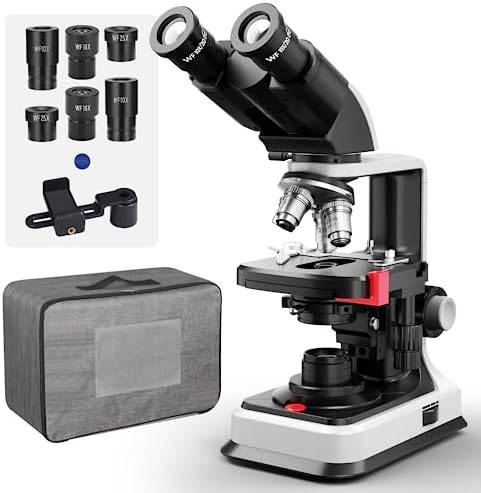 [Dual Power Supply] Vabiooth Lab Compound Binocular Microscope 40X-2500X Magnification, Two-Layer Mechanical Stage, 20mm Ultra Wide-Field 10X 16X and 25X Eyepieces, Dual Power Supply, Abbe Condenser