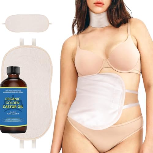 Castor Oil Pack Wrap | Castor Oil Organic Cold Pressed Unrefined Glass Bottle (8fl.oz/237ml) | Castor Oil Packs for Liver Detox | Organic Cotton Flannel | Less-Mess, Reusable - One Size Fits All