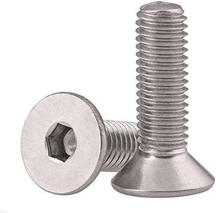 M8-1.25 x 20mm Flat Head Socket Cap Screws Bolts Countersunk Bolts, Stainless Steel 304, Bright Finish, DIN 7991, Allen Socket Drive, 50 PCS