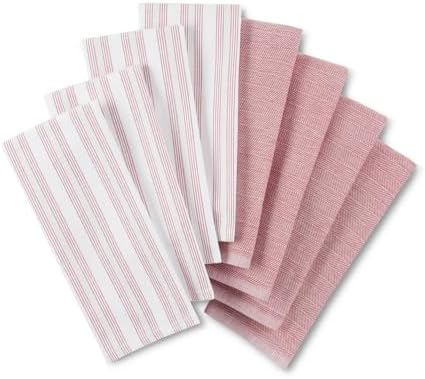 KitchenAid Chambray Stripe Kitchen Towels 8-Pack, Absorbent 100% Woven Cotton, Passion Red/White, 17”x28”
