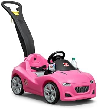 Step2 Whisper Ride Cruiser Kids Push Car, Ride On Toy, Stroller Substitute, Includes Seat Belt & Horn, Made of Durable Plastic, Max Weight 50 lbs., For Toddlers 1.5-4 Years Old, Pink
