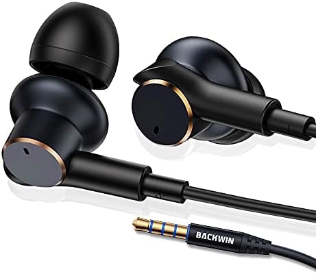 Wired headphones with [four speakers], high-fidelity noise-cancelling stereo subwoofer earbuds with microphone,universal 3.5mm plug earphones with volume adjustment,cnc processing metal back shell
