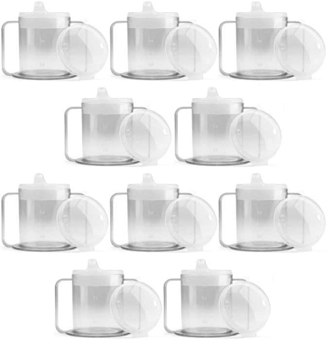 Providence Spillproof 9oz Adult Sippy Cup with 2 Handles - Independence Sip Cups for Adults for Limited Mobility - Handicapped Accessories - Handicap Cups for Elderly Care - Made in the USA - 10 pack