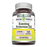 Amazing Formulas Evening Primrose Oil 1300mg, 10% GLA, Softgels Supplement | Hexane Free Cold Pressed Oil | Non-GMO | Gluten Free (120 Count)