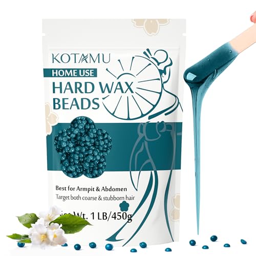 KOTAMU Hard Wax Beads for Hair Removal, 1lb Jasmine Wax Beads for Sensitive Skin Armpit Abdomen Face Leg Full Body Waxing, Wax Beans for Women Men at Home Wax Refill (Coarse & Stubborn Hair Formula)