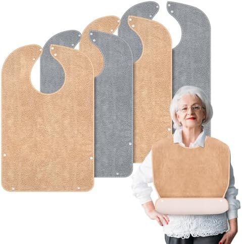 Adult Bibs for Men and Women 4 Packs, Reusable Terry Bibs for Elderly Senior, Waterproof Towel for Adults
