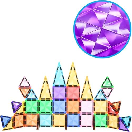 PicassoTiles Magnetic Tiles Building Blocks Mini Size Diamond Series Magnet Toys Travel Size On-The-Go Magnets Construction Sensory Toys Gifts Educational Set STEM Learning Kit Playset PTM40